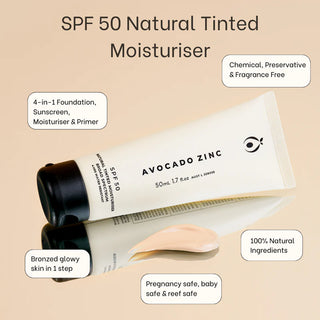 Avacado Zinc: SPF 50 Natural tinted moisturiser light medium shade